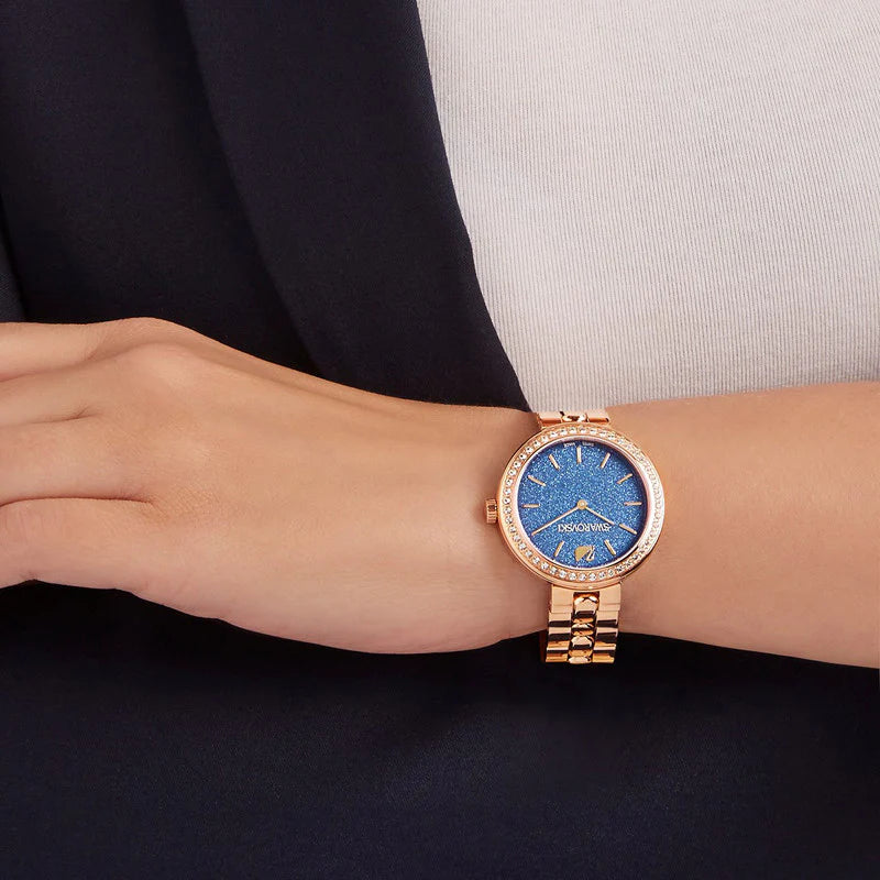 Swarovski Daytime Glittering Blue Dial Rosegold Stainless Steel Strap Women's Watch - 5182277